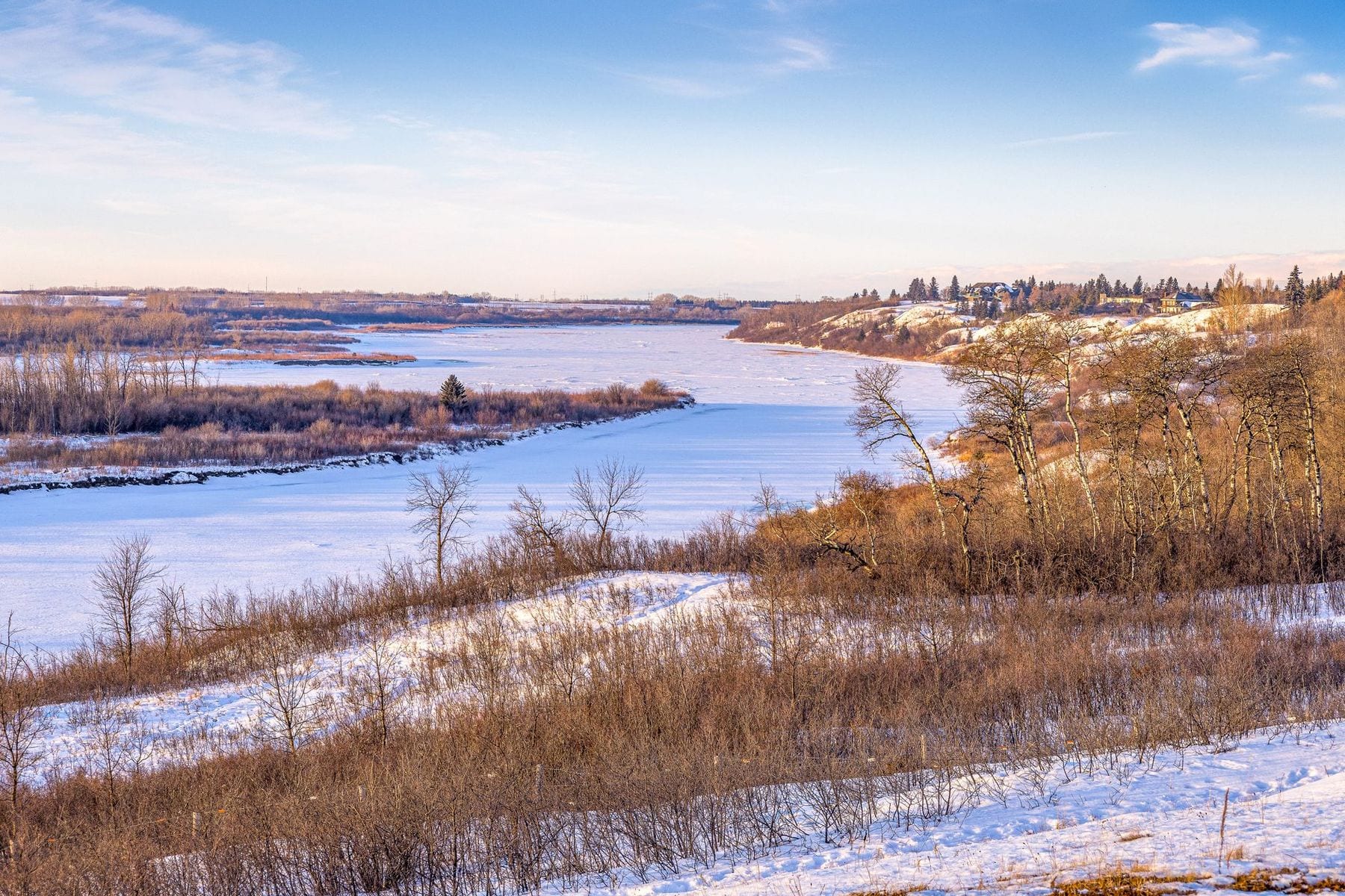 The South Saskatchewan River valley in Saskatoon on a winter morning